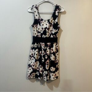Trixxi Floral Dress - navy blue with cream and purple flowers